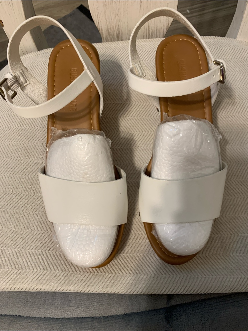 Cushionaire White Women's Ankle-Strap Slide Sandals